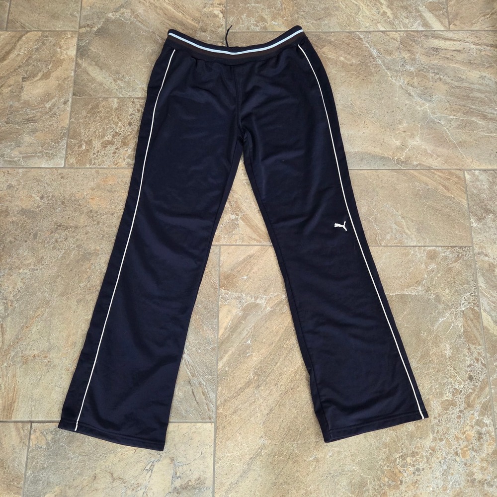 Puma Navy Blue Track Pants‎ White Piping Straight Leg 500 942 Women Size L